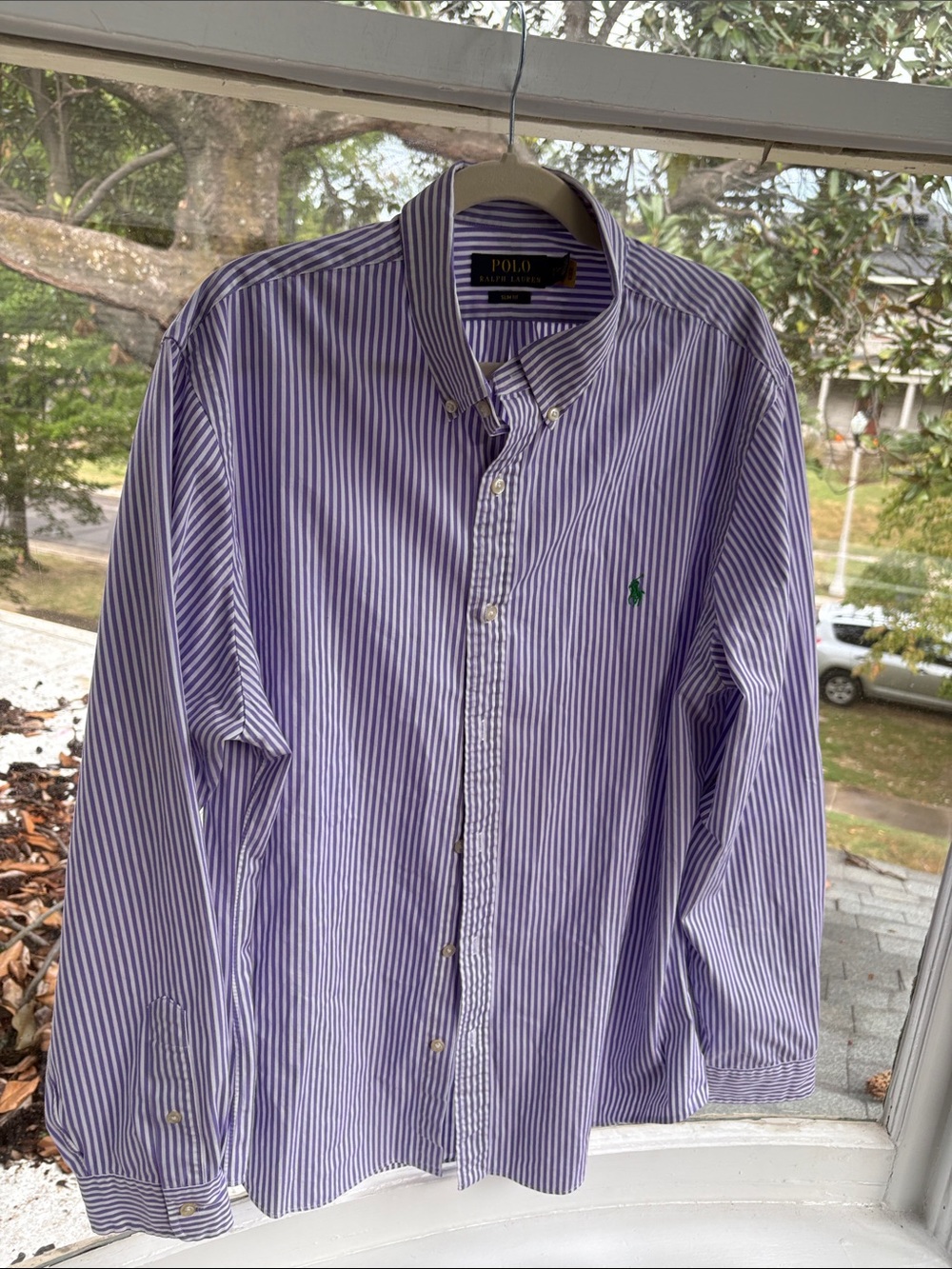 Men’s Polo by Ralph Lauren Purple and White Striped-17.5.